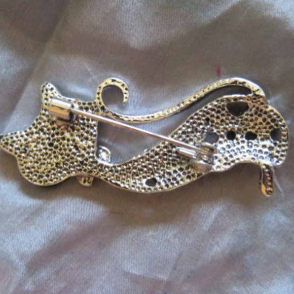 nwot Cute Silver Tone & Abalone CAT Brooch 2" (F17) - Picture 3 of 3